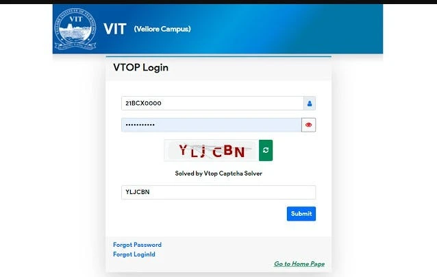 VTOP Dashboard Screenshot