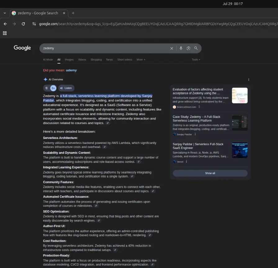Zedemy AI Overview Screenshot