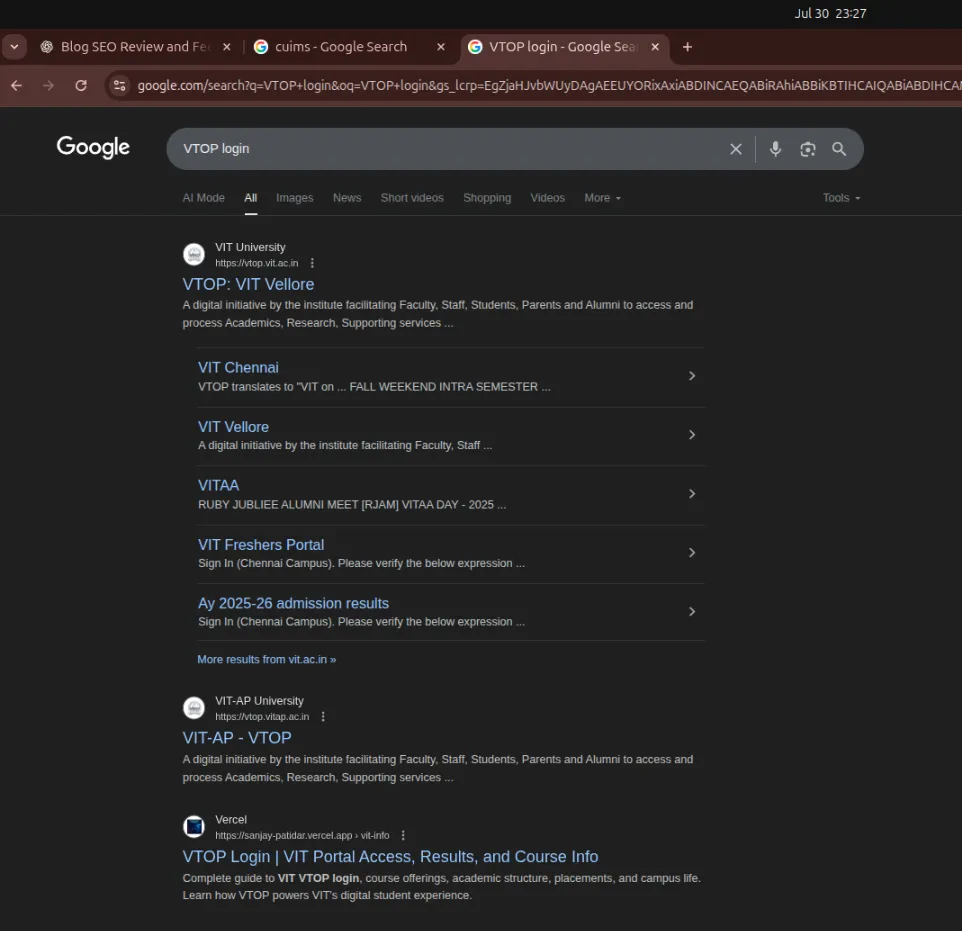 VTOP Ranking Screenshot