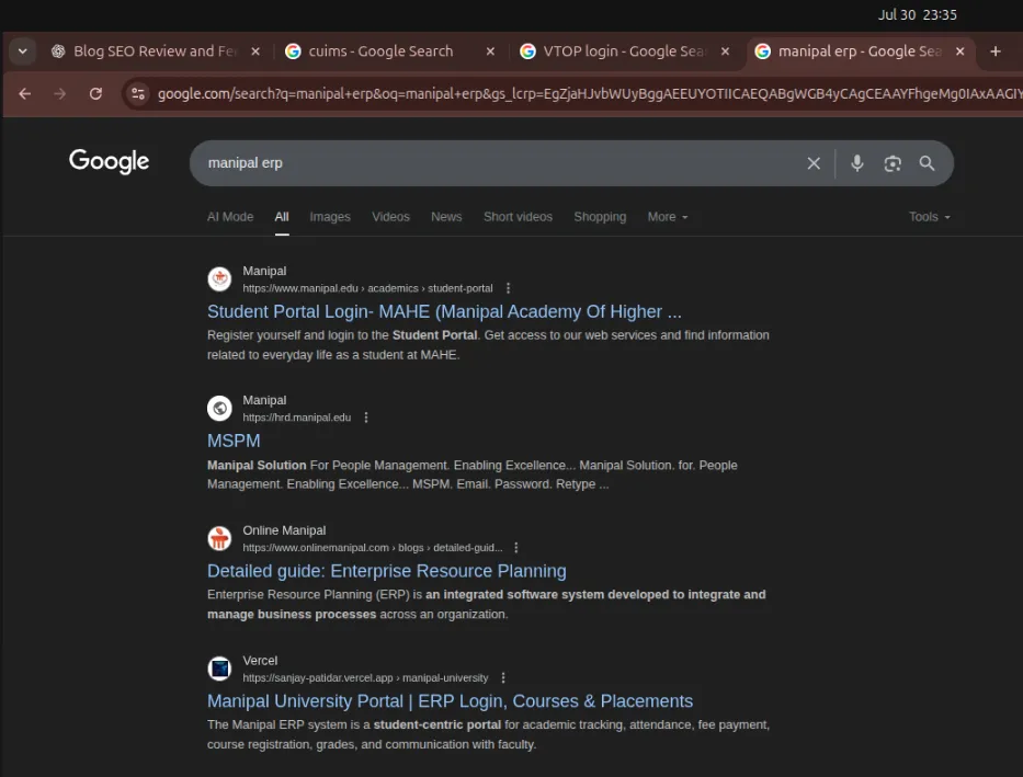 Manipal ERP Ranking Screenshot